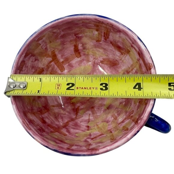 Rare Grazia Deruta Italy Hand Painted Pink & Blue Cup & Saucer Signed B. Piolo - Picture 12 of 13